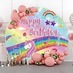 Aperturee - Colorful Rainbow Unicorn Round Birthday Backdrop