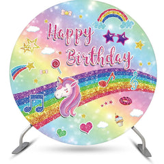 Aperturee - Colorful Rainbow Unicorn Round Birthday Backdrop