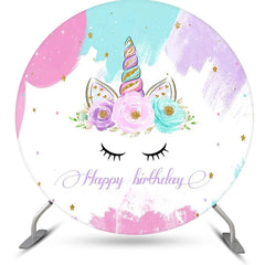 Aperturee - Unicorn Floral Oil Painting Round Birthday Backdrop