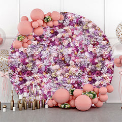 Aperturee - Purple Pink Dense Flowers Round Wedding Backdrop