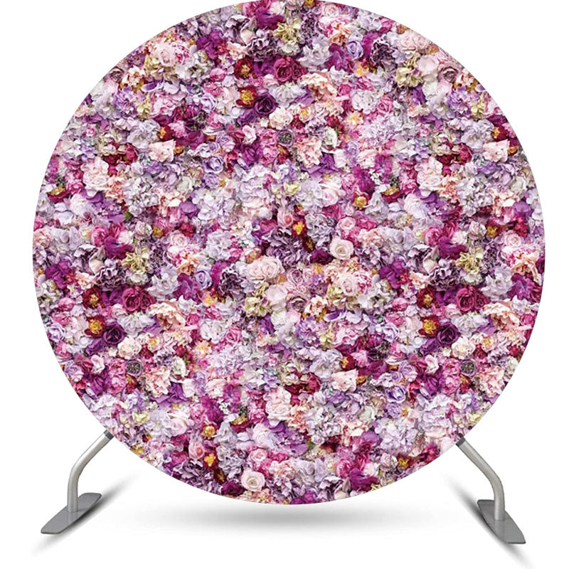 Aperturee - Purple Pink Dense Flowers Round Wedding Backdrop