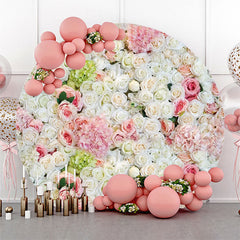 Aperturee - Round Dense White Pink Green Floral Wedding Backdrop