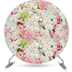 Aperturee - Round Dense White Pink Green Floral Wedding Backdrop