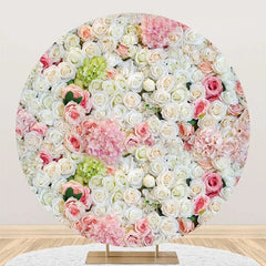 Aperturee - Round Dense White Pink Green Floral Wedding Backdrop