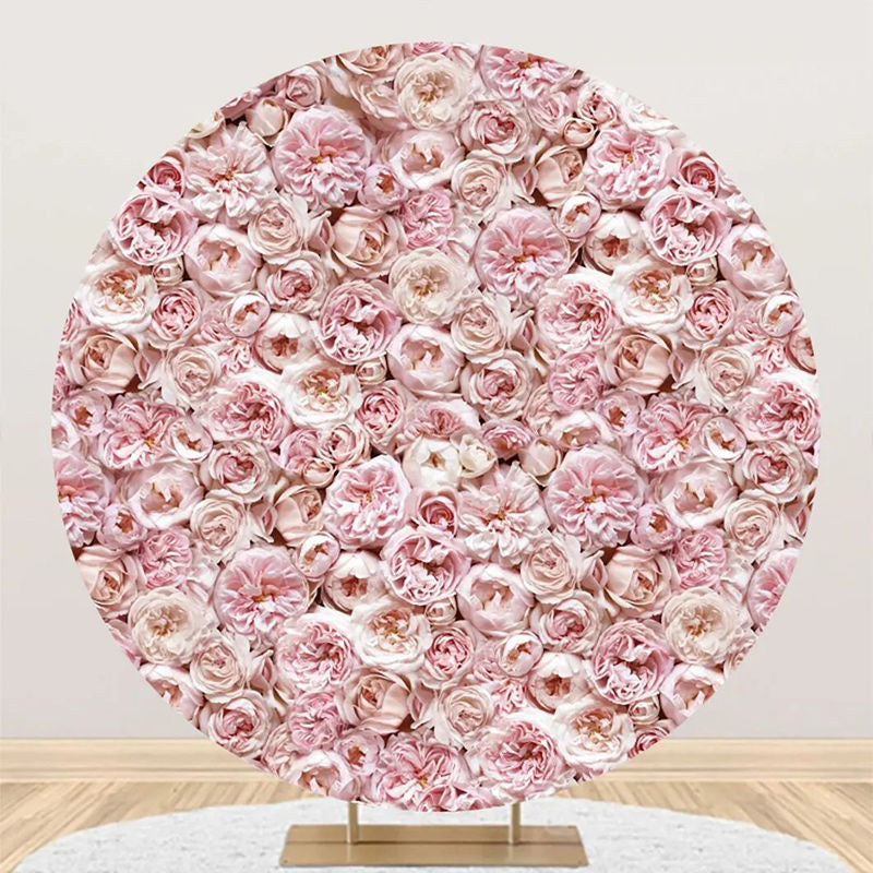 Aperturee - Dense Pink Floral Elegant Round Wedding Backdrop