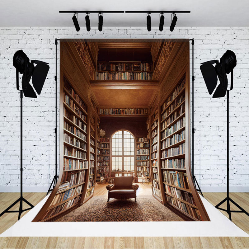 Aperturee - Retro Magnificent Bookstore Wooden Photo Backdrop