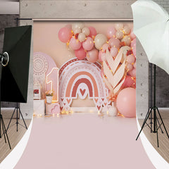 Aperturee - Pink Balloon 1St Birthday Sweep Cake Smash Backdrop