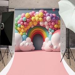 Aperturee - Cute Pink Rainbow Balloon Sweep Photography Backdrop