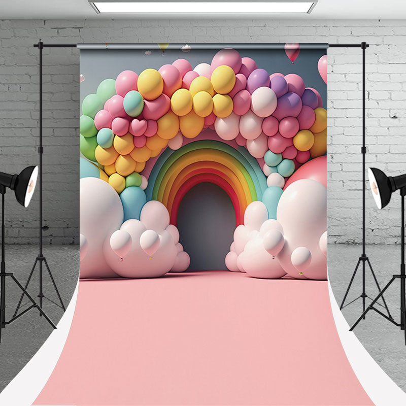 Aperturee - Cute Pink Rainbow Balloon Sweep Photography Backdrop