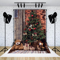 Aperturee - Aperturee Toy Christmas Tree Retro Brick Wall Photo Backdrop