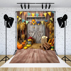 Aperturee - Color Flag Wood Door Pumpkin Autumn Backdrop