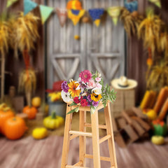 Aperturee - Color Flag Wood Door Pumpkin Autumn Backdrop