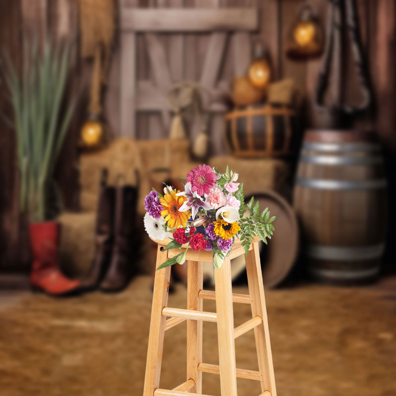 Aperturee - Farm Haystack Wooden Cowboy Photography Backdrop