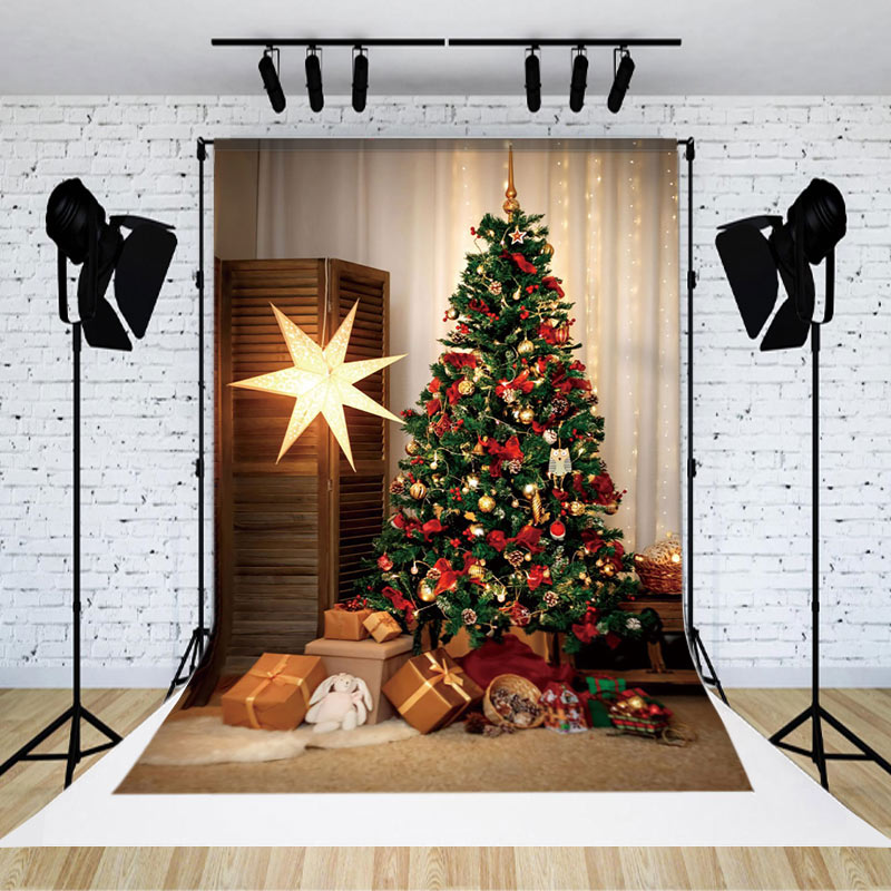 Aperturee - Aperturee Gleaming Tree Gifts Curtain Closet Christmas Backdrop