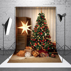 Aperturee - Aperturee Gleaming Tree Gifts Curtain Closet Christmas Backdrop