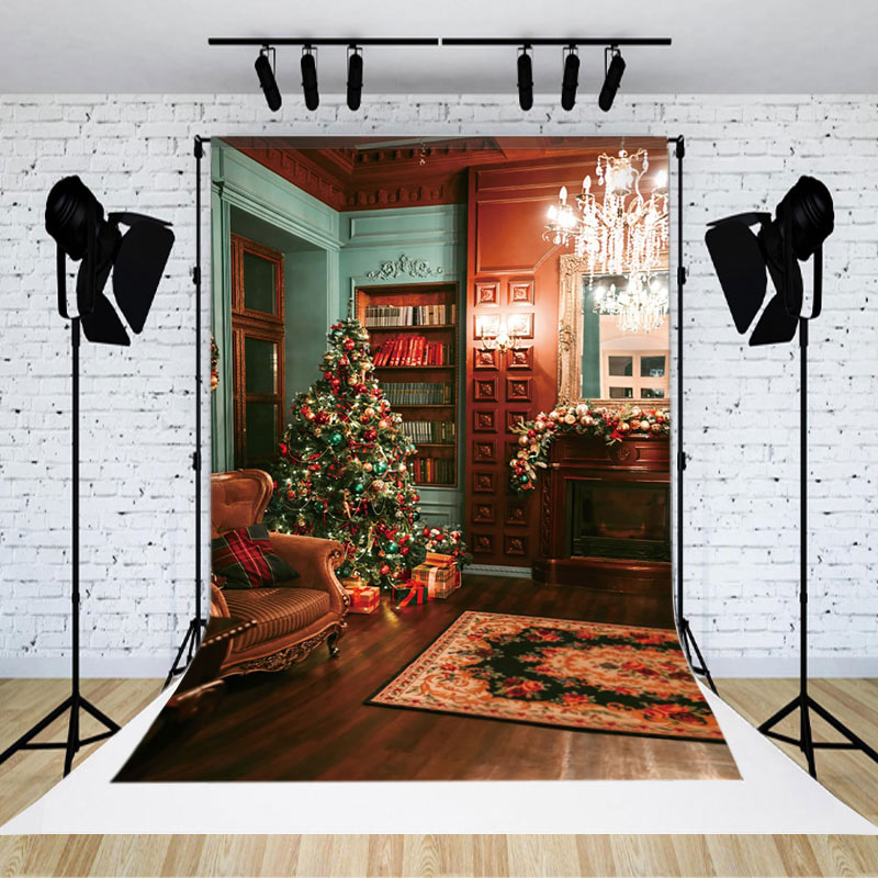 Aperturee - Aperturee Luxury Room Christmas Tree Sofa Fireplace Backdrop