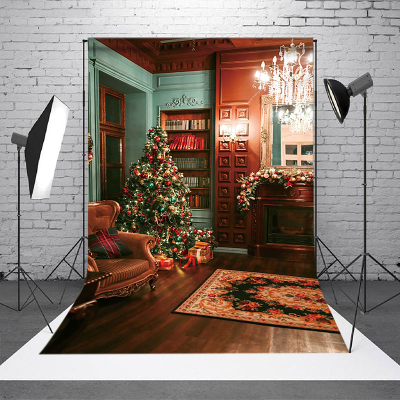 Aperturee - Aperturee Luxury Room Christmas Tree Sofa Fireplace Backdrop