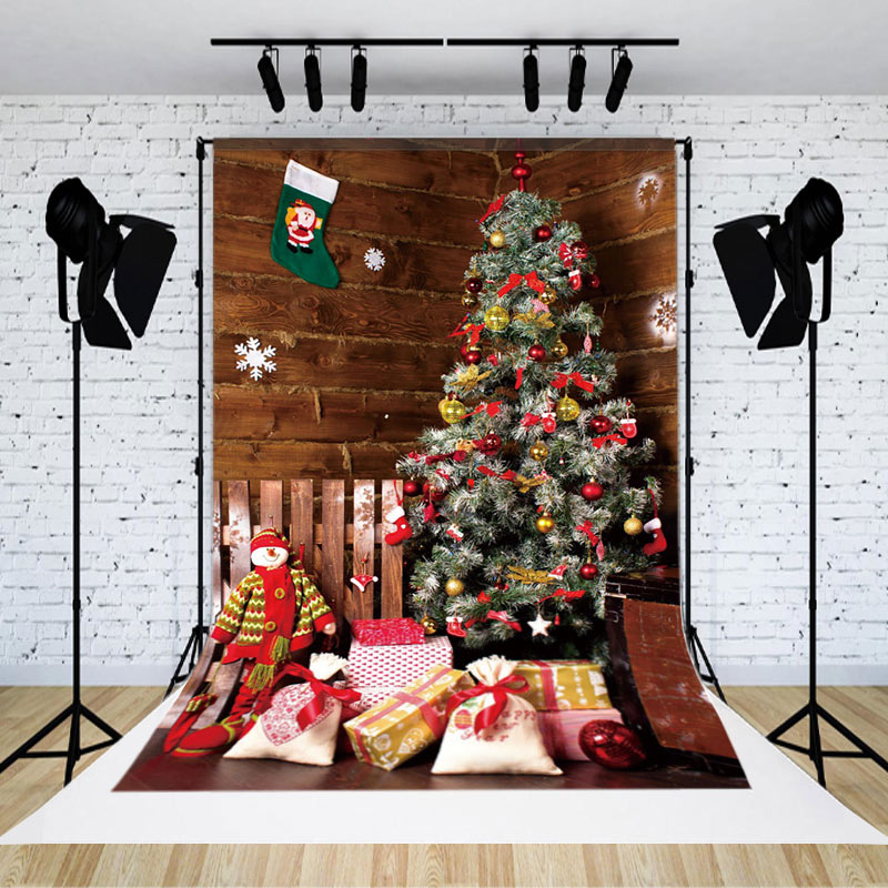 Aperturee - Aperturee Wood Wall Snowflake Christmas Tree Gift Backdrop