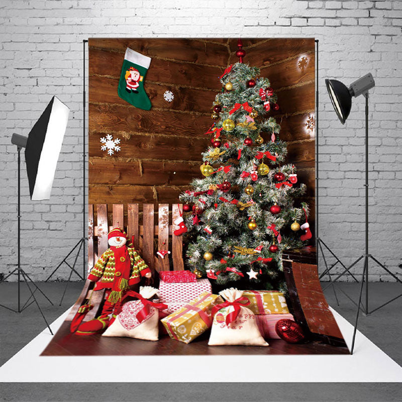 Aperturee - Aperturee Wood Wall Snowflake Christmas Tree Gift Backdrop