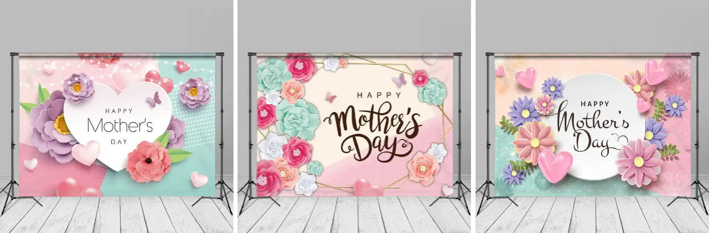 Purple 3D Succulents Heart Pink Mothers Day Backdrop - Aperturee