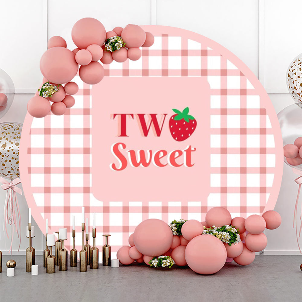 Aperturee - Two Sweet Pink Grid Round Birthday Backdrop For Girl