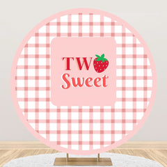 Aperturee - Two Sweet Pink Grid Round Birthday Backdrop For Girl