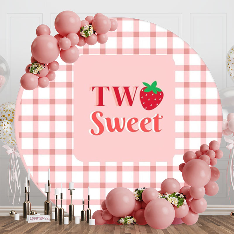 Aperturee - Two Sweet Pink Grid Round Birthday Backdrop For Girl