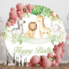 Aperturee - Cartoon Forest Animals Round Happy Birthday Backdrop