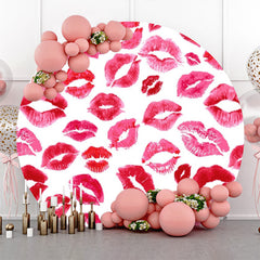 Aperturee - Red Lip Print Round Valentines Backdrop For Girl