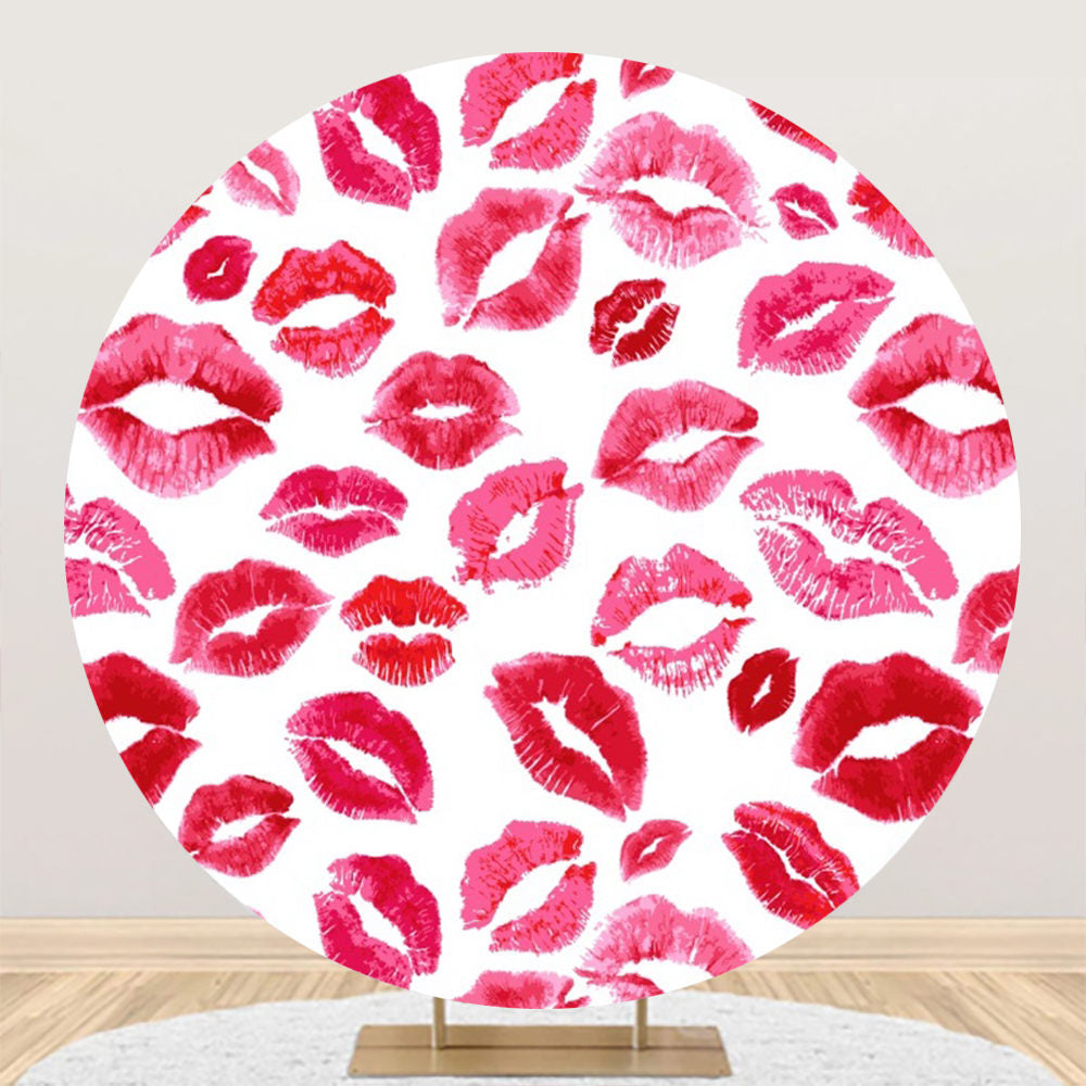 Aperturee - Red Lip Print Round Valentines Backdrop For Girl