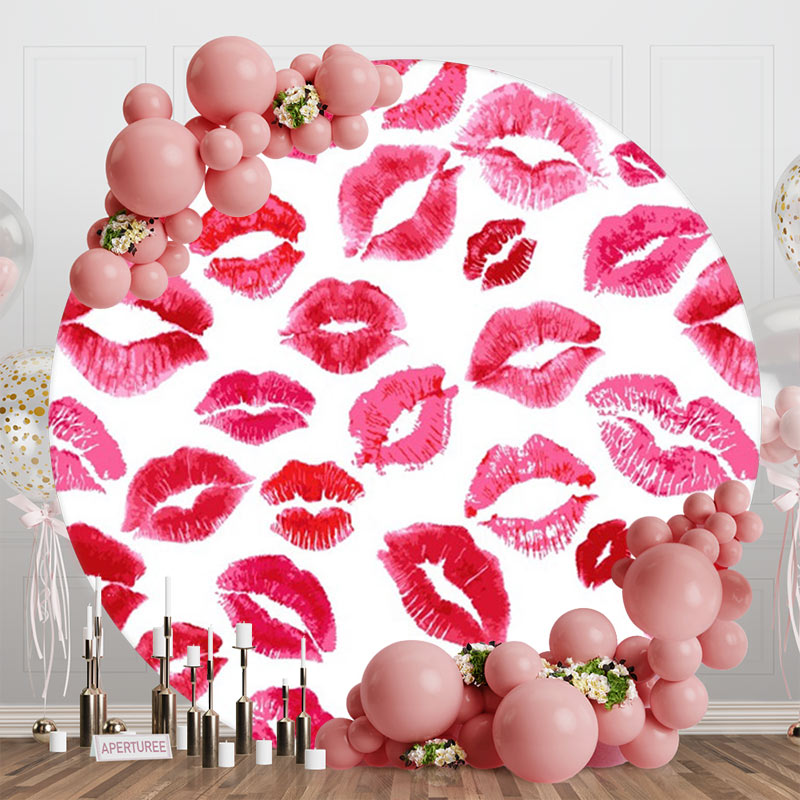 Aperturee - Red Lip Print Round Valentines Backdrop For Girl