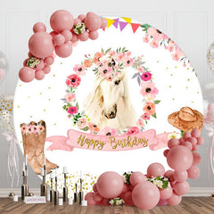 Aperturee - Rustic Cowboy Horse Flower Round Birthday Backdrop