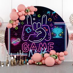 Aperturee - Game Night Gamepad Brick Wall Round Birthday Backdrop