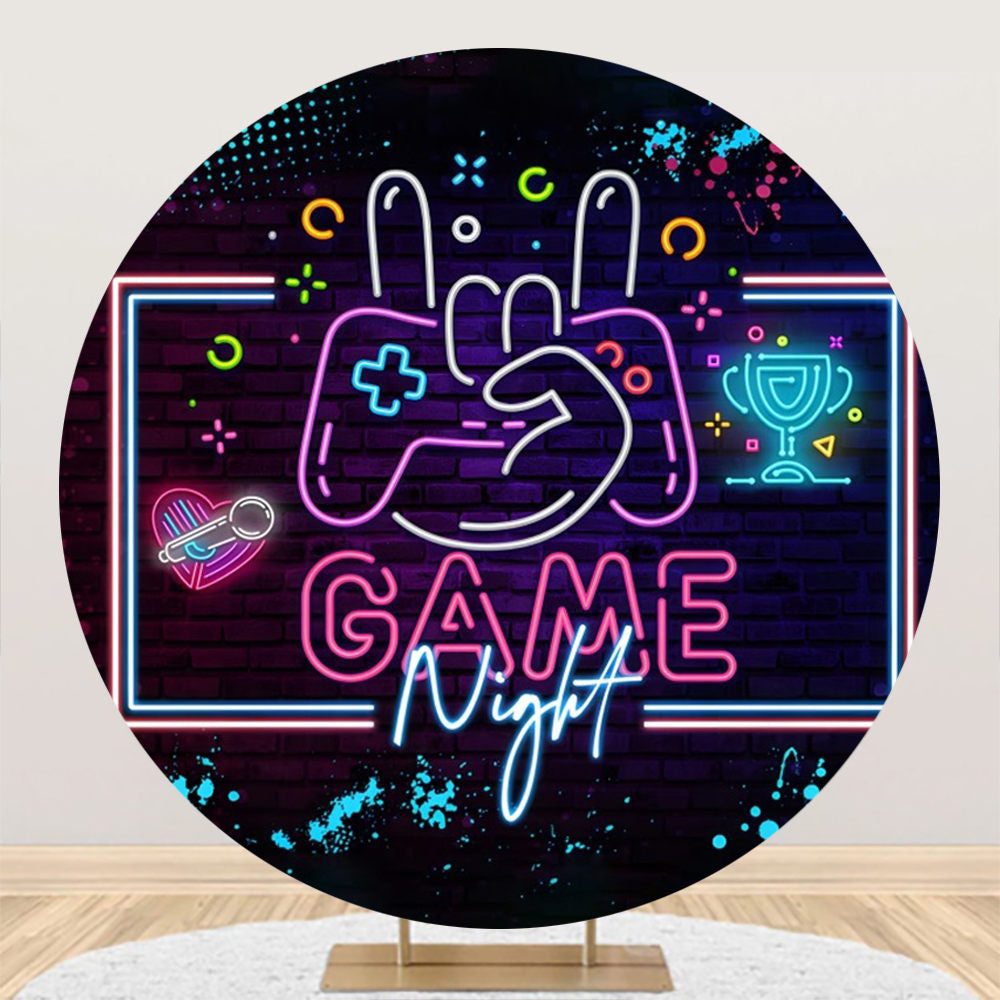 Aperturee - Game Night Gamepad Brick Wall Round Birthday Backdrop