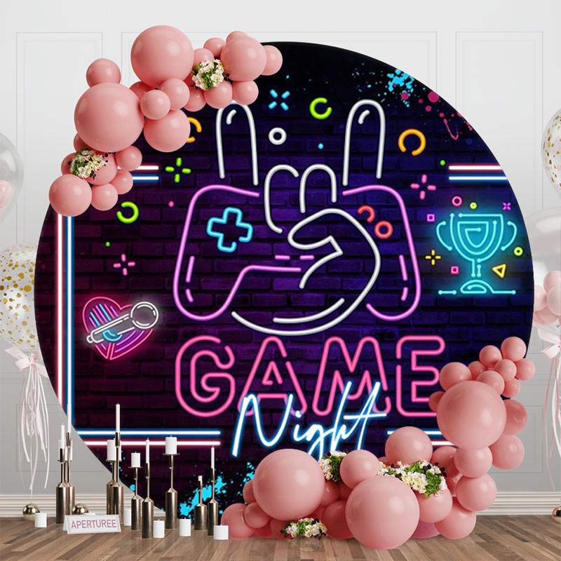 Aperturee - Game Night Gamepad Brick Wall Round Birthday Backdrop