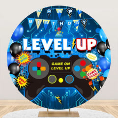 Aperturee - Level Up Gamepad Balloon Blue Round Birthday Backdrop