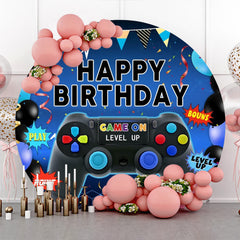 Aperturee - Round Gamepad Blue Happy Birthday Backdrop For Boy