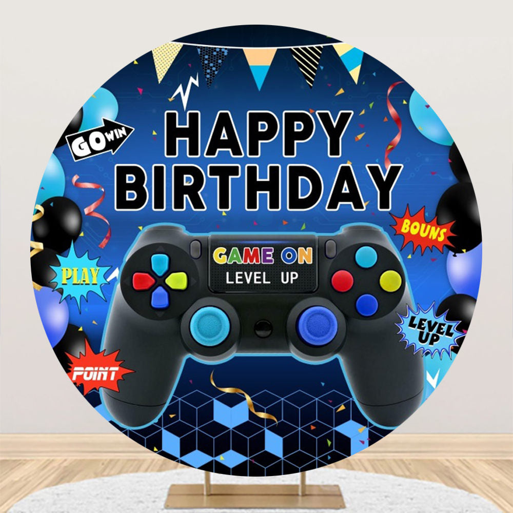 Aperturee - Round Gamepad Blue Happy Birthday Backdrop For Boy