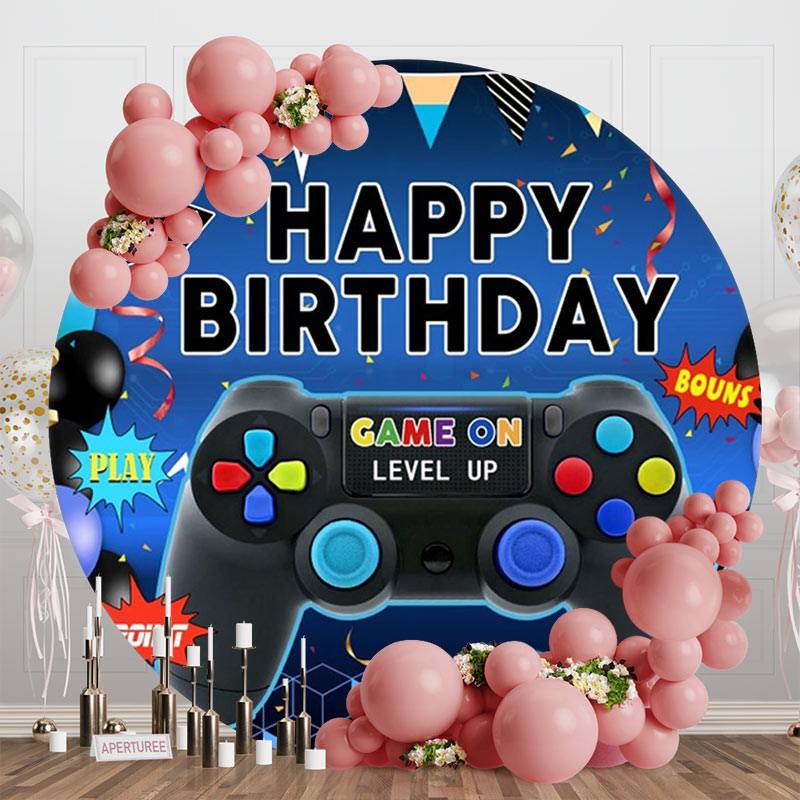 Aperturee - Round Gamepad Blue Happy Birthday Backdrop For Boy