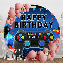 Aperturee - Round Gamepad Blue Happy Birthday Backdrop For Boy