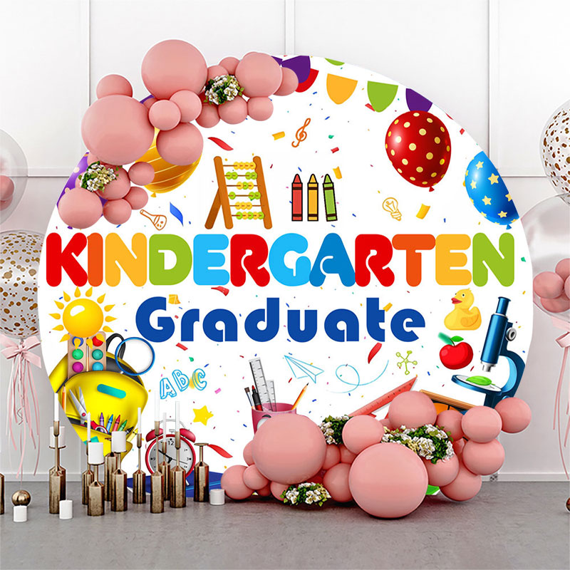 Aperturee - Round Cute Stationery Kindergarten Graduate Backdrop