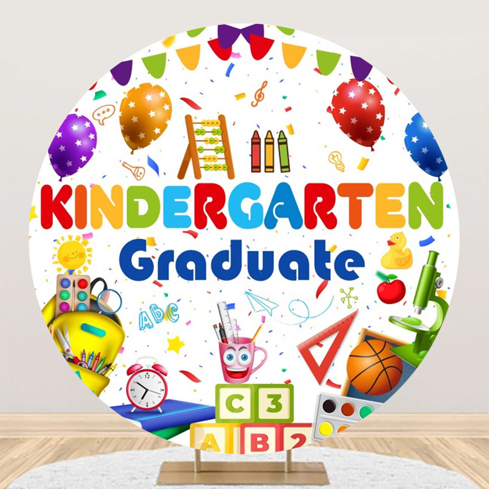 Aperturee - Round Cute Stationery Kindergarten Graduate Backdrop