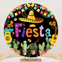 Aperturee - Colorful Cactus Flag Round Mexican Fiesta Backdrop