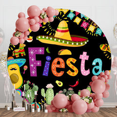 Aperturee - Colorful Cactus Flag Round Mexican Fiesta Backdrop