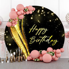 Aperturee - Round Gold Glitter Star Ribbon Birthday Backdrop