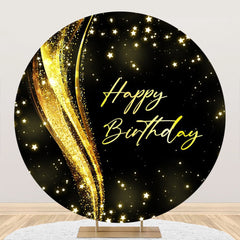 Aperturee - Round Gold Glitter Star Ribbon Birthday Backdrop