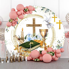 Aperturee - Floral Cross Dove Holy Grail Round Baptism Backdrop