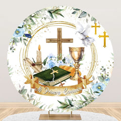 Aperturee - Floral Cross Dove Holy Grail Round Baptism Backdrop