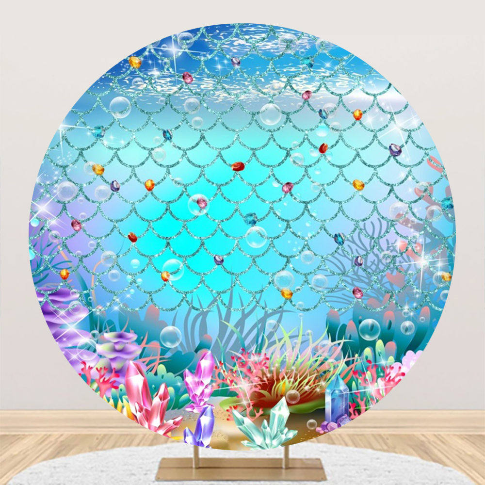 Aperturee - Undersea Colorful Crystal Round Mermaid Backdrop