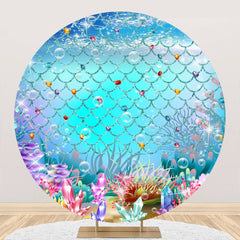 Aperturee - Undersea Colorful Crystal Round Mermaid Backdrop